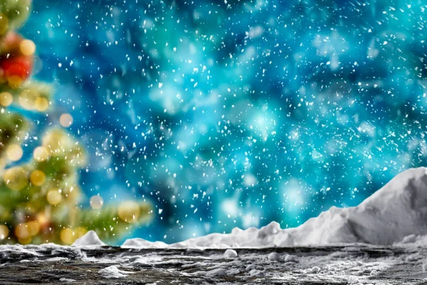 Snowy Glinsterende Glanzende Winterlandschap Met Vallende Sneeuwvlokken Sneeuw Oppervlak Voor — Stockfoto