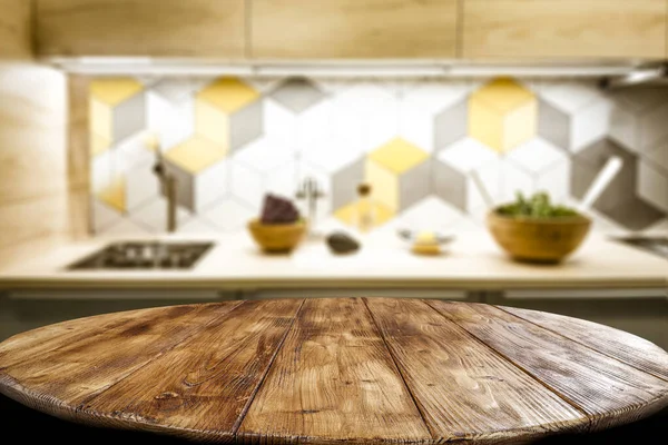 Tavolo Cucina Legno Marrone Con Sfondo Vuoto Voi Prodotti Decorazione — Foto Stock