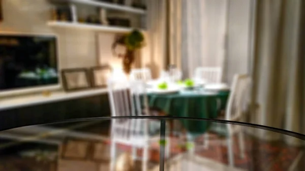 Table top with a blurred luxury home interior background. Empty space background for your products and decoration.