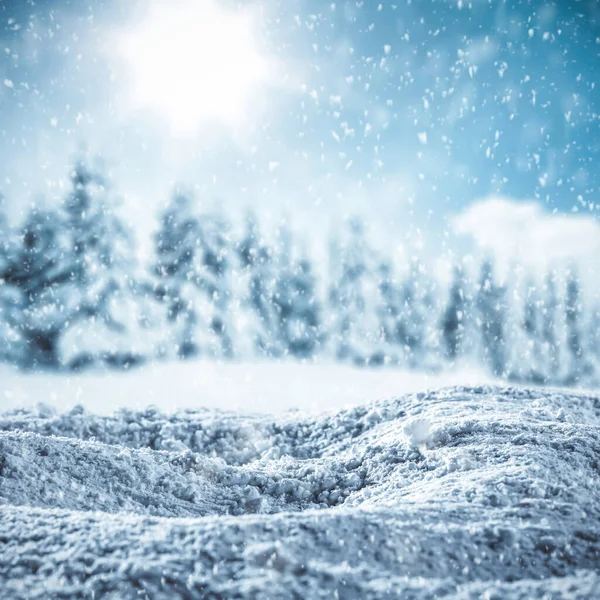 Sneeuwwitte Winter Glinsterend Glanzend Landschap Met Vallende Sneeuwvlokken Sneeuwoppervlak Voor — Stockfoto