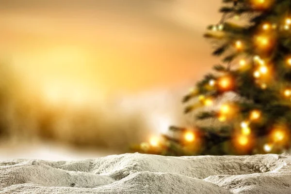 Kerst Decoraties Heldere Glanzende Kleuren Met Kerstverlichting Met Wazig Gouden — Stockfoto