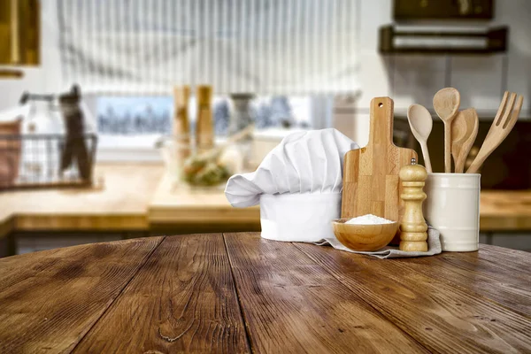 Mesa Cocina Con Espacio Vacío Para Usted Productos Decoración Fondo — Foto de Stock