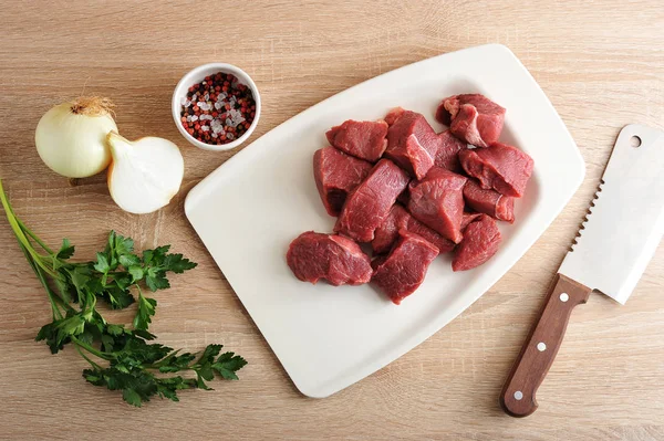 Juego Para Cocinar Carne Picada Trozos Carne Res Una Bandeja — Foto de Stock