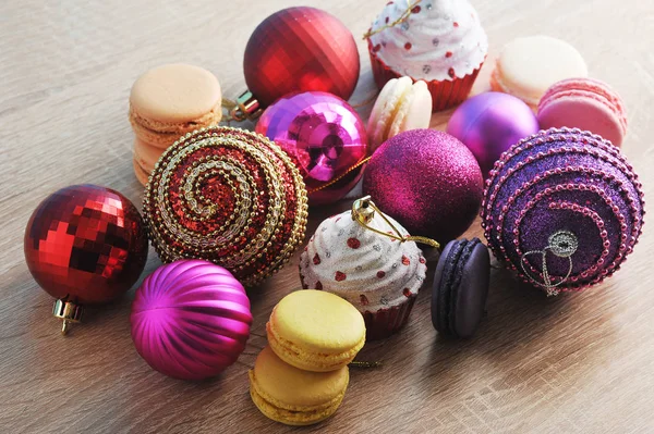 Composizione Natalizia Fatta Giocattoli Macaron Multicolori Dell Albero Natale Colore — Foto Stock