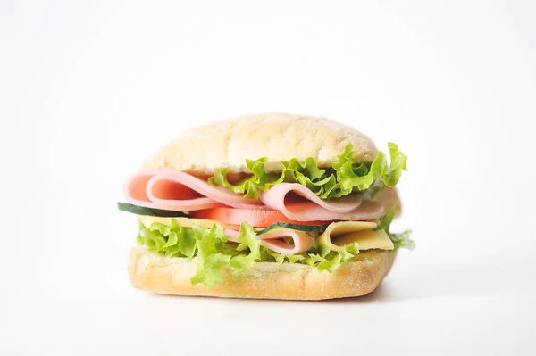 Sandwich Auf Weißem Hintergrund Herzen Des Mini Ciabatta Sandwich Eine — Stockfoto