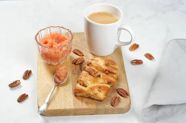 Maple Pecan Cup Coffee Next Baking Pecans Cup Apple Jam — Stock Photo, Image