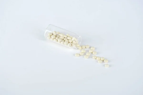 Bright Tablets Oral Use White Background Medicines Form Tablets Transparent — Stock Photo, Image