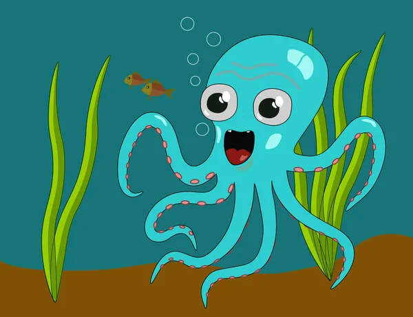 Funny Funny Octopus Seabed — Stock Vector