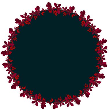 Dut ve yapraklı yuvarlak botanik çerçeve ve koyu mavi arka plan davetiye şablonu