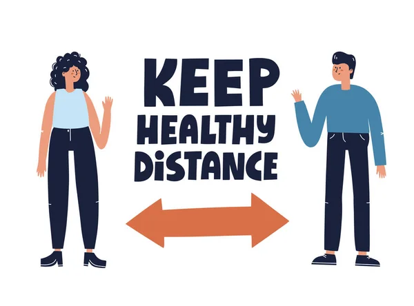 Keep Healthy Distance Quote Man Woman Keeping Safe Distance Hand — Stock Vector