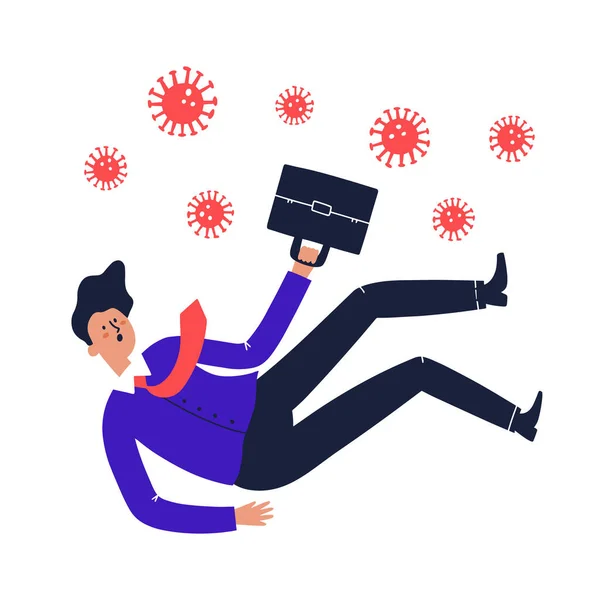 Man in a suit falls down. Job loss caused by coronavirus concept. HAnd drawn vector illustration