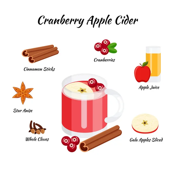 Recipe of cranberry apple cider cocktail — Stock Vector