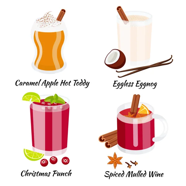 Set of cristmas cocktails flat vector illustration isolated — Stock Vector