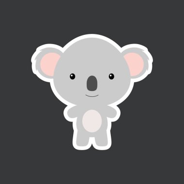 Sevimli komik bebek koala çıkartması. Albüm, albüm, albüm, kart, poster ve davetiye tasarımı için Avustralyalı tapılası hayvan karakteri. Düz çizgi film renkli vektör çizimi.