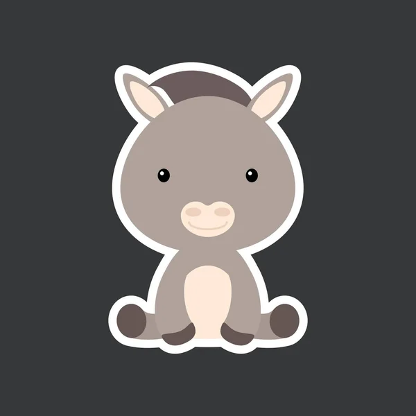 Sticker Cute Baby Donkey Sitting Adorable Domestic Animal Character Design — Stock Vector