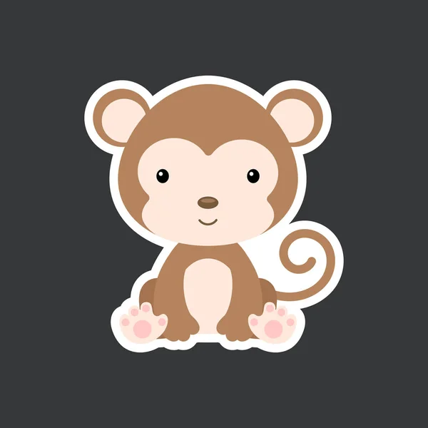 Pegatina Mono Bebé Lindo Sentado Adorable Personaje Animales Selva Para — Vector de stock