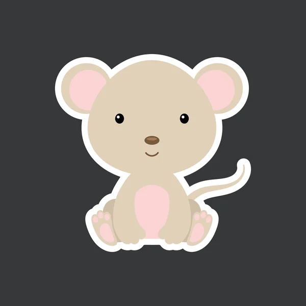 可愛い赤ちゃんのマウス座ってのシール アルバム スクラップブック カード ポスター 招待状のデザインのための愛らしい動物の文字 フラット漫画カラフルなベクトルイラスト — ストックベクタ
