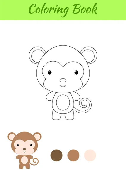 Coloring Page Happy Little Baby Monkey Coloring Book Kids Educational — Stock Vector