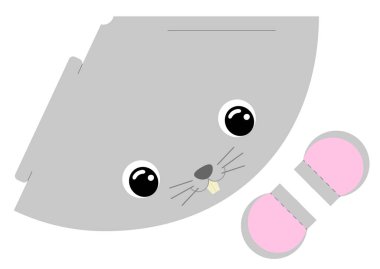 Yazdırılabilir kapak faresi. Doğum günü, parti, Noel, bebek partisi için koni şablonu. Eğlence için eğlenceli bir aksesuar. Kart kapağı inşaatı. Yazdır ve kes. Vektör illüstrasyonu.