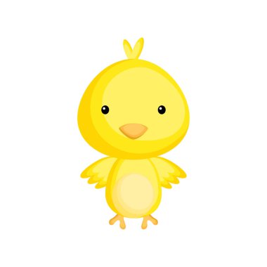 Beyaz arka planda izole edilmiş sevimli bebek tavuk. Albüm, albüm, albüm, kart ve davetiye tasarımı için sevimli bir hayvan karakteri. Eğlence bahçesi. Düz çizgi film renkli vektör çizimi.