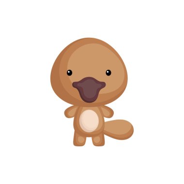 Beyaz arka planda izole edilmiş şirin bebek ornitorengi. Albüm, albüm, albüm, kart ve davetiye tasarımı için Avustralyalı tapılası hayvan karakteri. Eğlence bahçesi. Düz çizgi film renkli vektör çizimi.