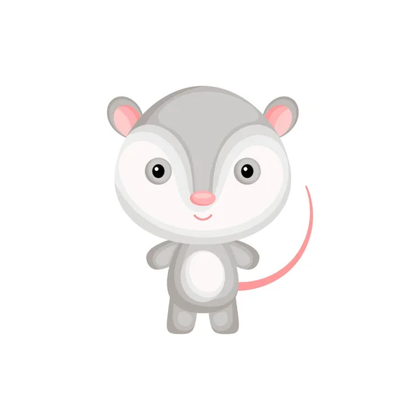 Симпатичный Смешной Ребенок Опоссум Изолирован Белом Фоне Адекватный Животный Персонаж — стоковый вектор
