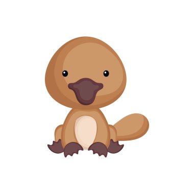 Beyaz arka planda izole edilmiş şirin bebek ornitorenkleri. Albüm tasarımı, albüm albümü, kart, bebek partisi davetiyesi, parti için tapılası bir hayvan karakteri. Düz çizgi film renkli vektör çizimi.