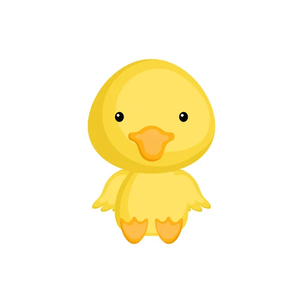 Cute Baby Duck Sitting Isolated White Background Adorable Animal Character — Stock Vector