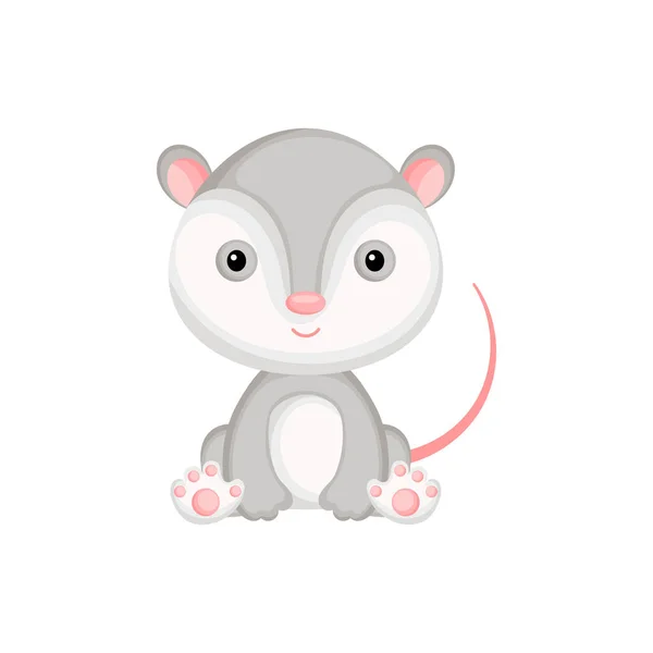Cute Opossum Dziecko Siedzi Odizolowany Białym Tle Uroczy Charakter Zwierzęcy — Wektor stockowy