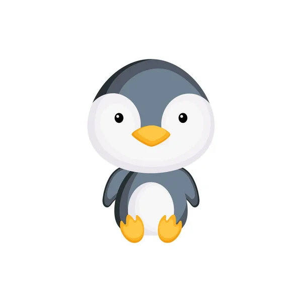 Милий Дитячий Пінгвін Сидить Ізольовано Білому Тлі Чарівний Тваринний Персонаж — стоковий вектор