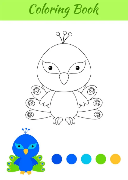 Página Para Colorear Feliz Pequeño Bebé Pavo Real Libro Para — Vector de stock