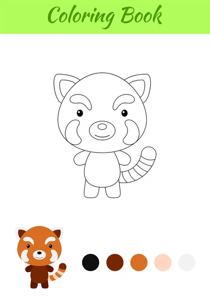 Coloring Page Happy Little Baby Red Panda Printable Coloring Book — Stock Vector