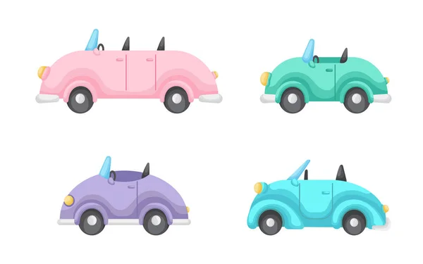 Kolekcja Cute Cartoon Baby Samochodów Odizolowanych Białym Tle Zestaw Nych — Wektor stockowy