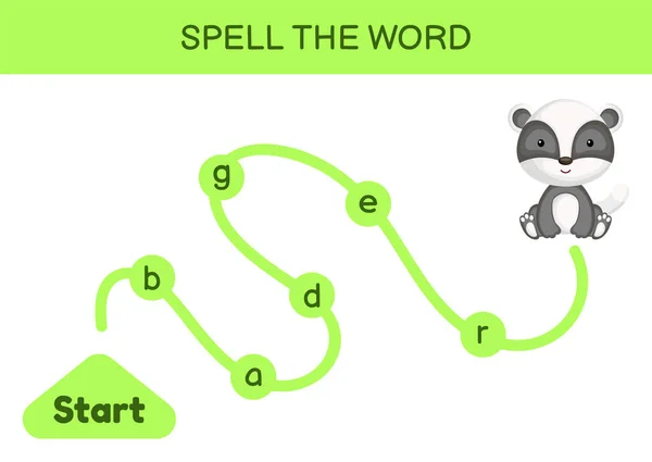 Labirinto Bambini Modello Gioco Parole Ortografiche Impara Leggere Tasso Parole — Vettoriale Stock