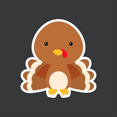 Şirin, komik bebek hindi etiketi. Albüm, albüm, albüm, kart, poster ve davetiye tasarımı için sevimli bir hayvan karakteri. Düz çizgi film renkli vektör stok çizimi.