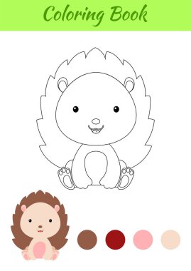 Küçük bebek kirpinin boyama sayfası. Çocuklar için boyama kitabı. Anaokulu yılları için eğitici aktiviteler çocuklar ve şirin hayvanlı bebekler. Düz çizgi film renkli vektör stok çizimi.