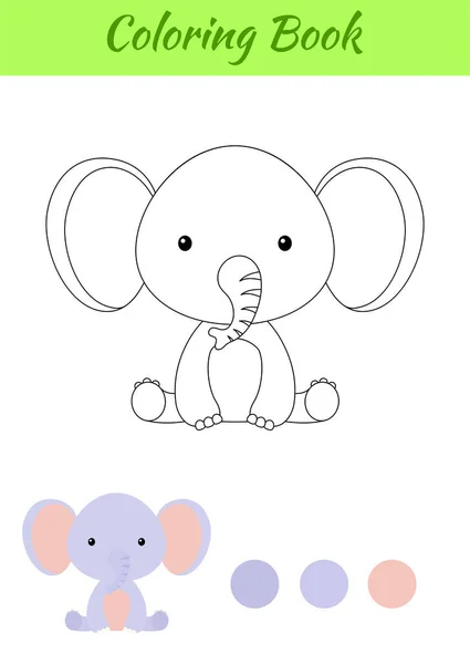 Dibujo Para Colorear Pequeño Elefante Bebé Sentado Libro Para Colorear — Vector de stock
