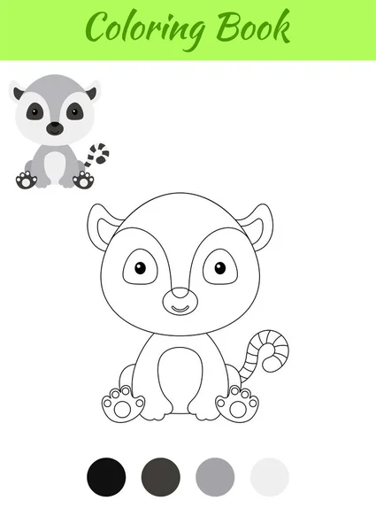Dibujo Para Colorear Pequeño Lemur Bebé Sentado Libro Para Colorear — Vector de stock