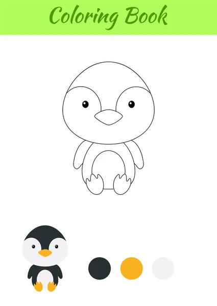 Dibujo Para Colorear Pequeño Pingüino Bebé Sentado Libro Para Colorear — Vector de stock