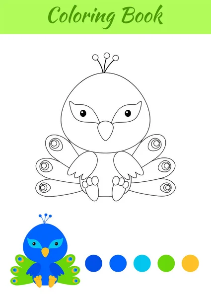 Dibujo Para Colorear Pequeño Bebé Sentado Pavo Real Libro Para — Vector de stock