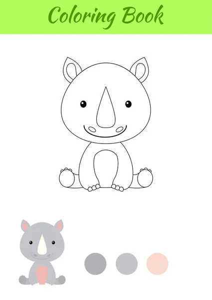 Dibujo Para Colorear Pequeño Rinoceronte Bebé Sentado Libro Para Colorear — Vector de stock