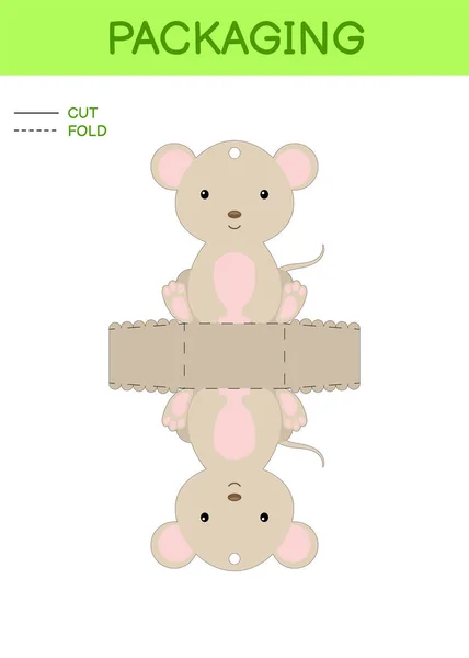 Diy党偏爱盒子模切模板的生日设计 宝宝淋浴与可爱的鼠标糖果 小礼物 可打印的色彩方案 矢量说明 — 图库矢量图片
