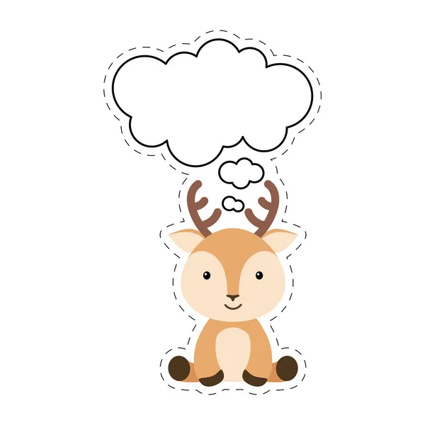 Cervo Desenho Animado Bonito Com Adesivo Bolha Fala Personagem Kawaii —  Vetores de Stock