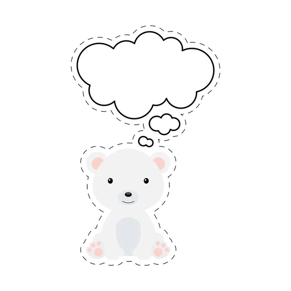 Милый Мультяшный Белый Медведь Наклейкой Пузырь Речи Персонаж Кавайи Белом — стоковый вектор