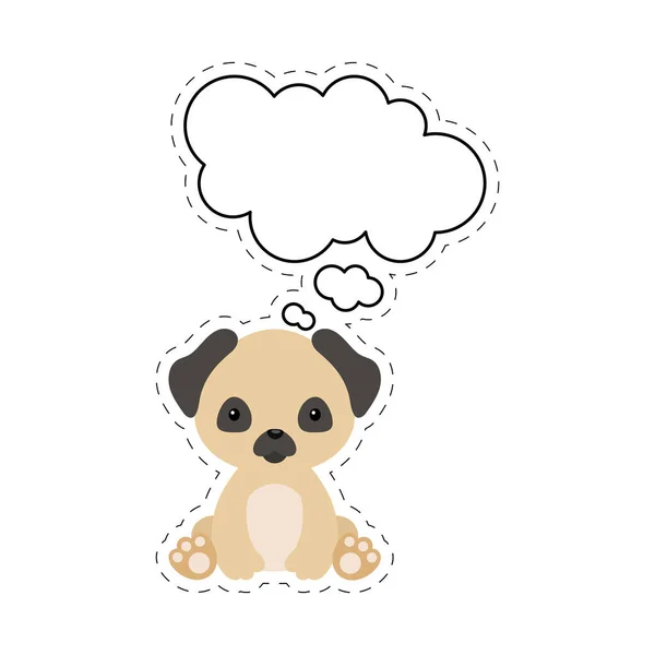 Cão Bonito Pug Desenhos Animados Com Etiqueta Bolha Fala Personagem —  Vetores de Stock