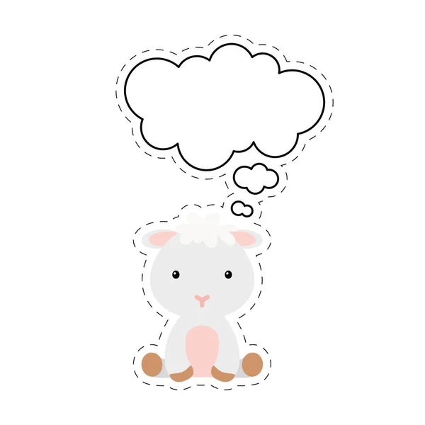 Cute Cartoon Sheep Speech Bubble Sticker Kawaii Character White Background — Stock Vector