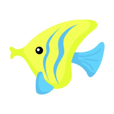 Beyaz arka planda sevimli sarı balık izi. Albüm, albüm, albüm, tebrik kartı, davetiye, duvar dekorasyonu için okyanus çizgi film karakteri. Düz renkli vektör stok çizimi.