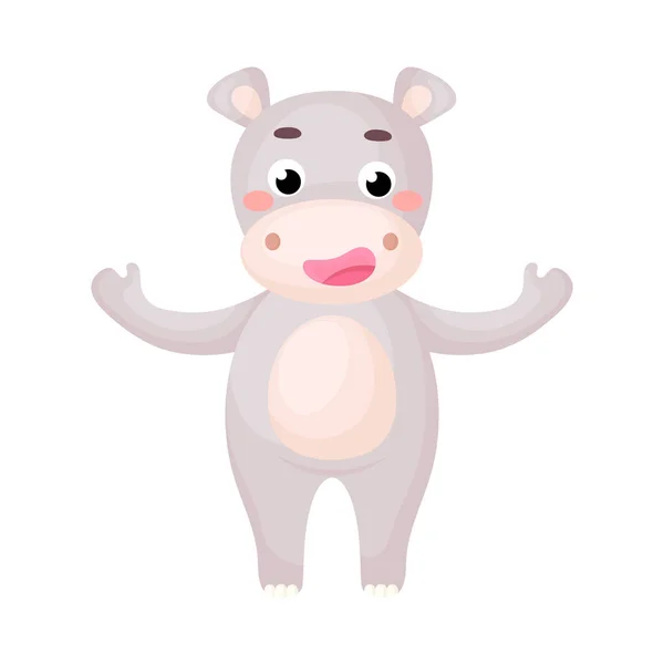 Mignon Imprimé Hippopotame Drôle Sur Fond Blanc Caractère Animal Dessin — Image vectorielle