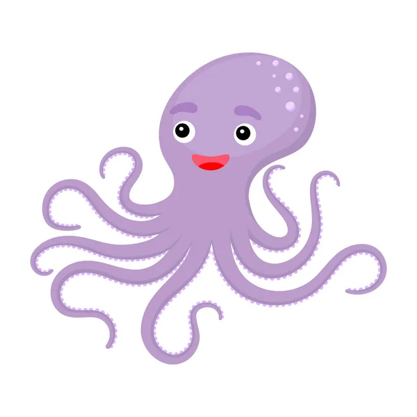 Cute Funny Violet Octopus Print White Background Ocean Cartoon Animal — Stock Vector