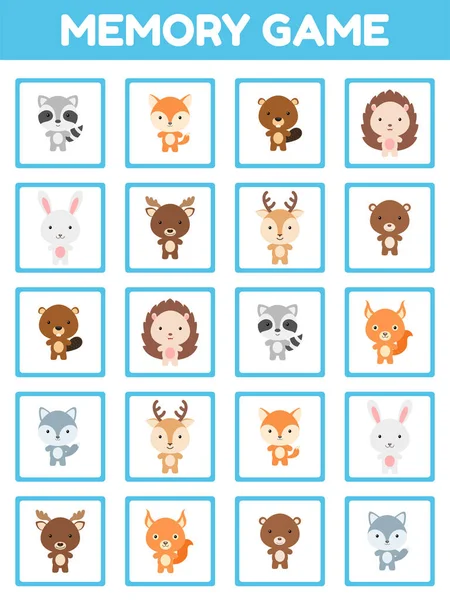Jogo Memória Com Animais Desenhos Animados Conjunto Bonito Jogo Cartas —  Vetores de Stock